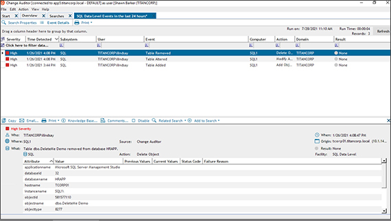 Change Auditor for SQL Server – Registro de auditoria do SQL Server