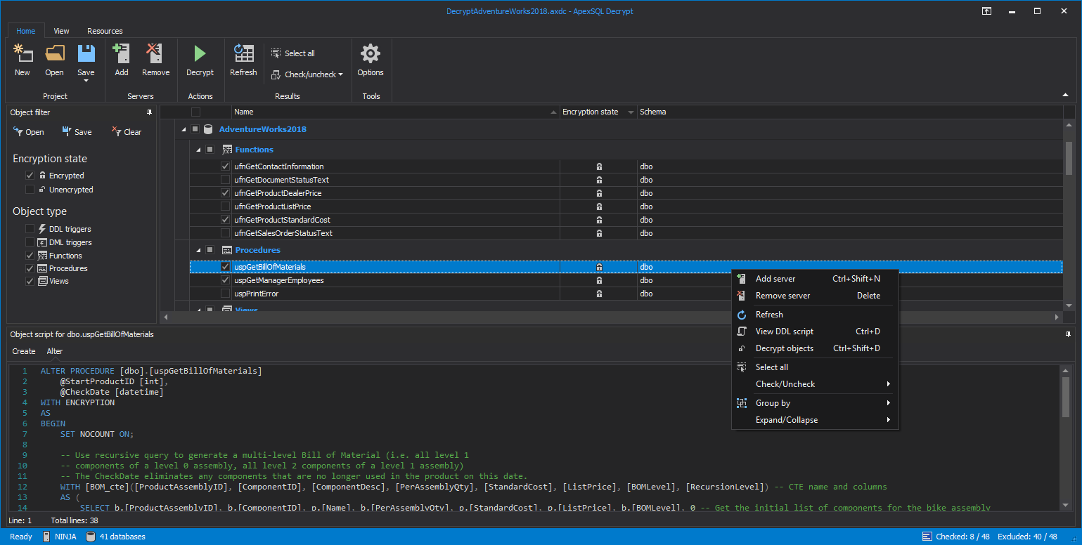 ApexSQL Decrypt
