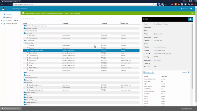 How to access data in the Toad Intelligence Central web interface