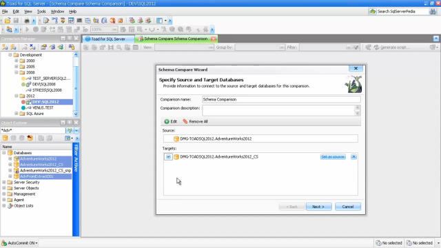 How to create multi-schema compare in Toad for SQL Server