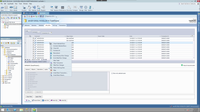 Using log reader in Toad for SQL Server