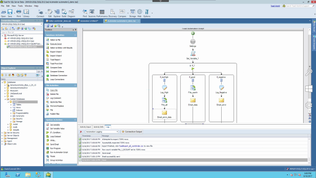 Variables and flow control in automation for Toad for SQL Server